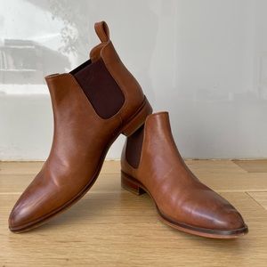 Caramel brown leather booties